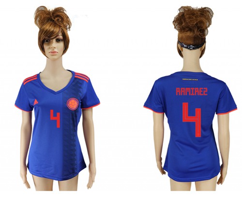 Women's Colombia #4 Ramirez Away Soccer Country Jersey - Click Image to Close